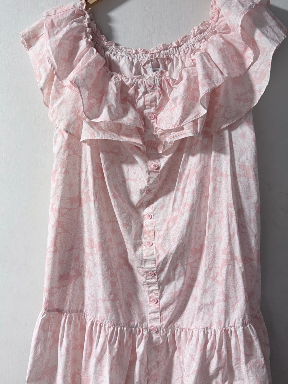 Lisa Marie Fernandez Pink Floral Ruffle Midi Dress Excellent Condition
